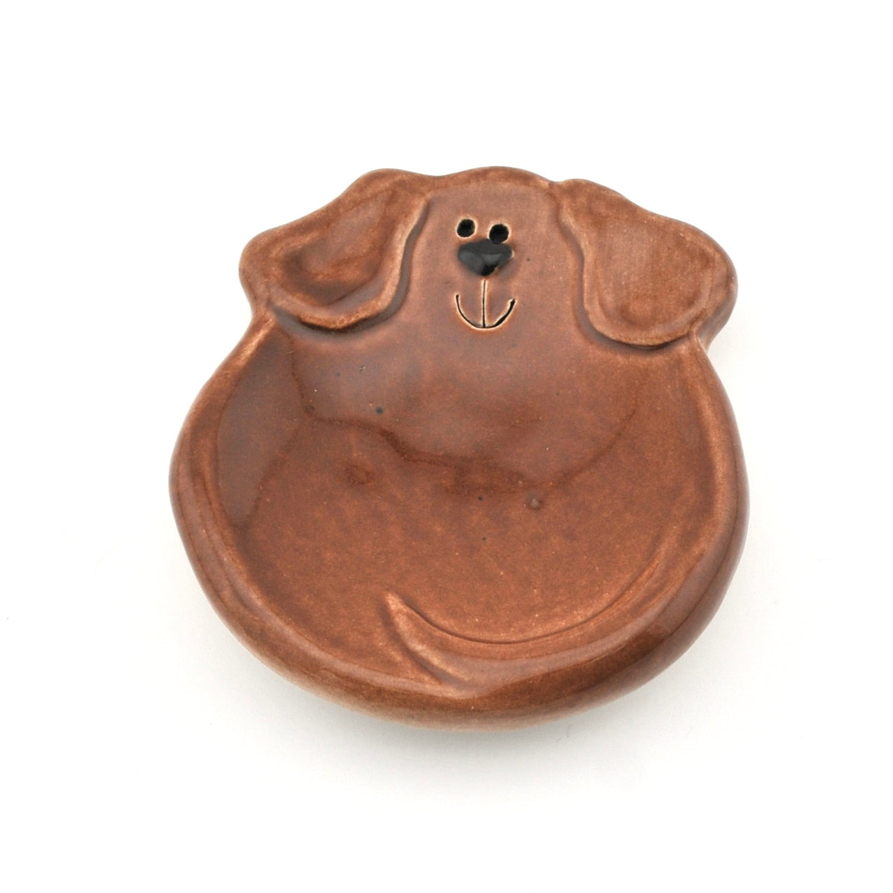 Ceramic dog-shaped bowl on a white background