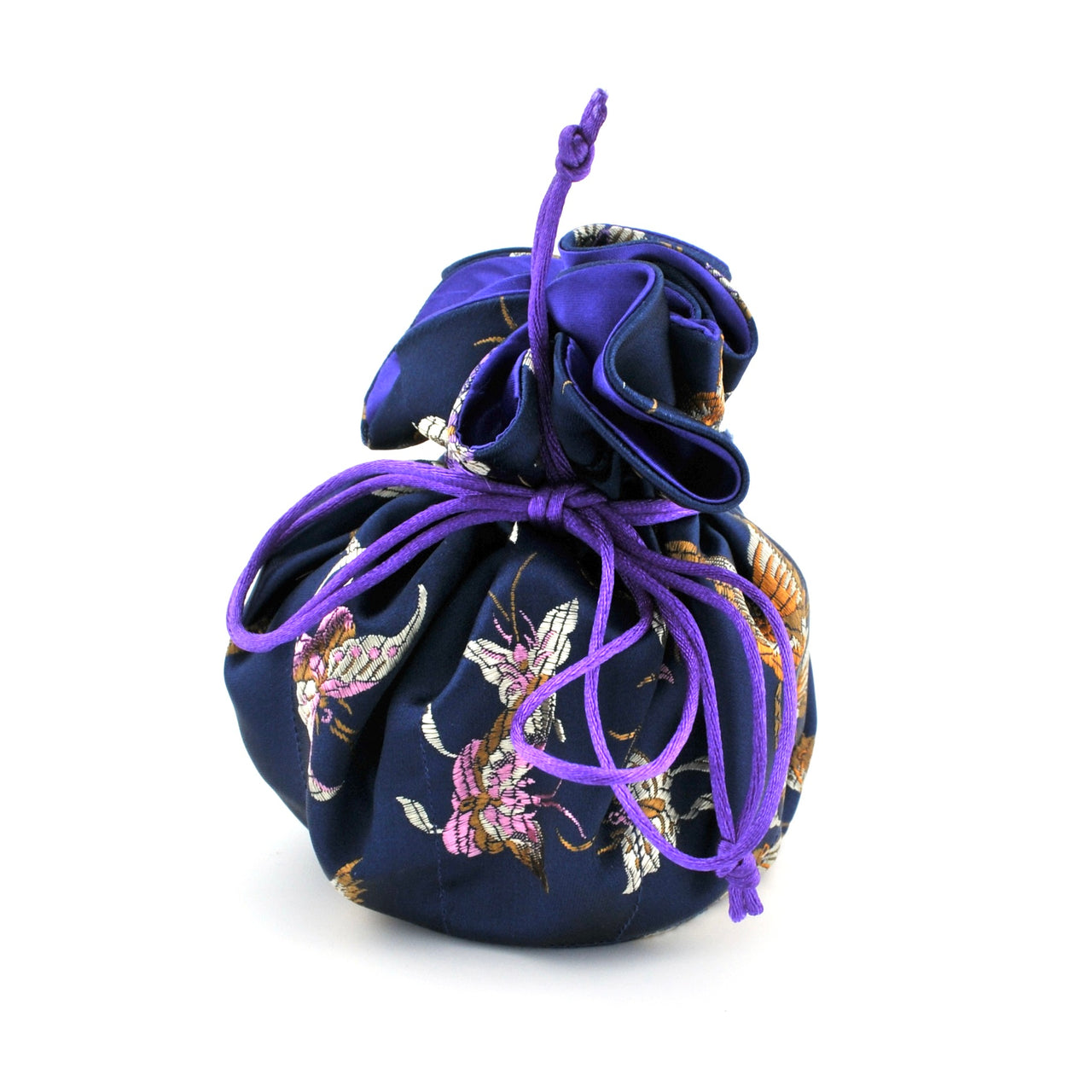 Butterfly Dragonfly Brocade Jewelry Pouch Royal Blue on white background