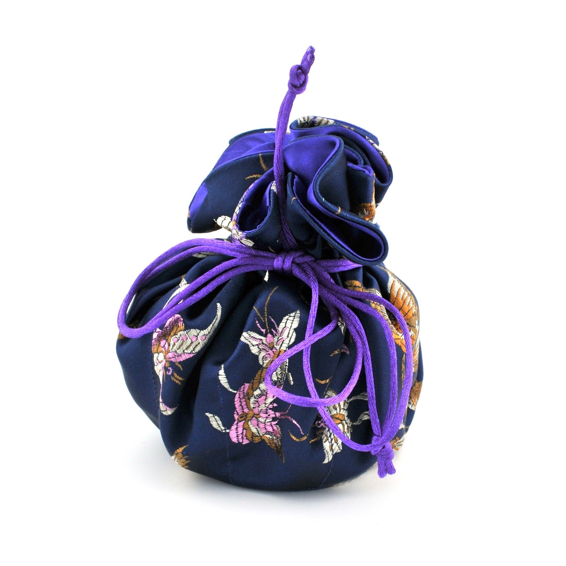 Butterfly Dragonfly Brocade Jewelry Pouch Royal Blue on white background