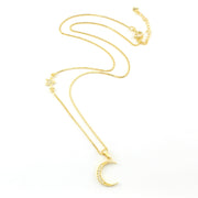 18k Gold Fill Cubic Zirconia Moon and Star Necklace