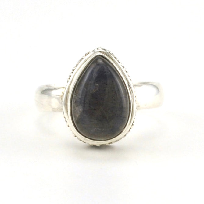 Alt View Sterling Silver Labradorite 8x11mm Tear Bali Ring