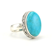 Side View Sterling Silver Arizona Turquoise 12x17mm Oval Bali Ring