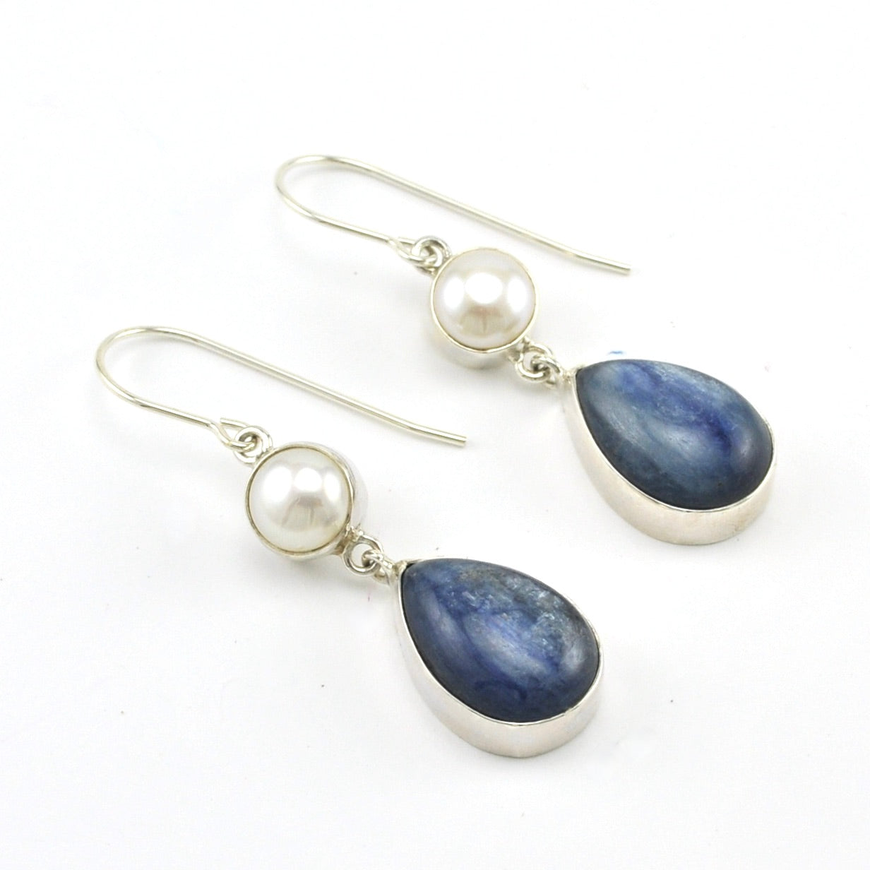 Sterling Silver Pearl Kyanite Dangle Earrings