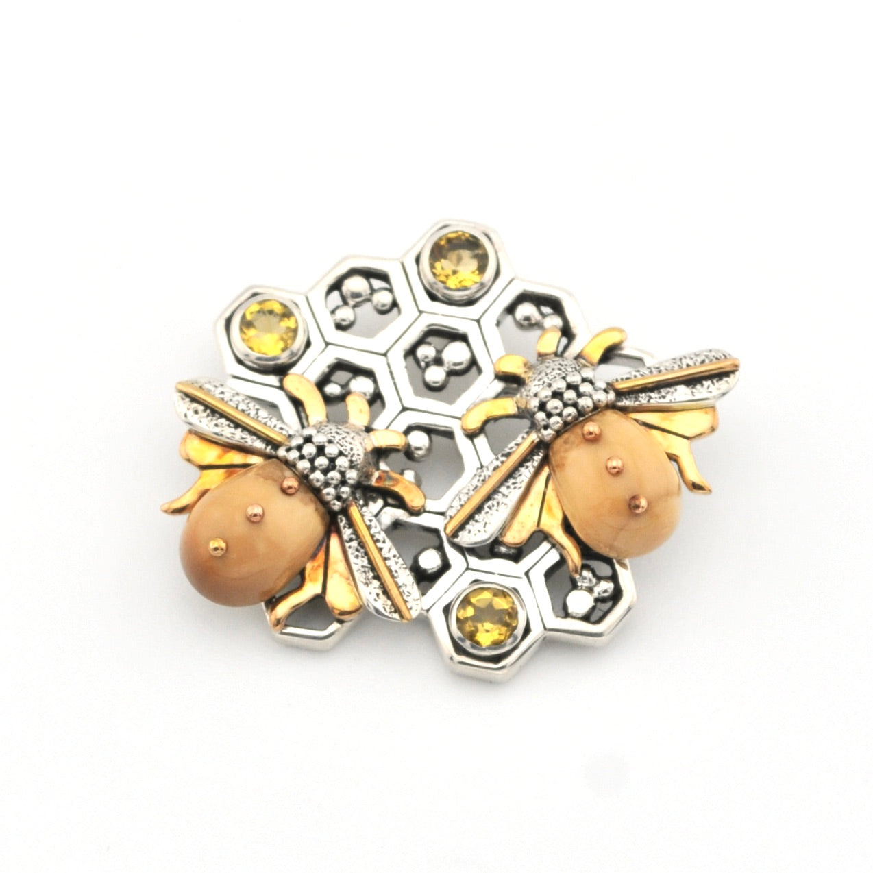 Sterling Silver Honey Hive Citrine Fossil Ivory Pendant