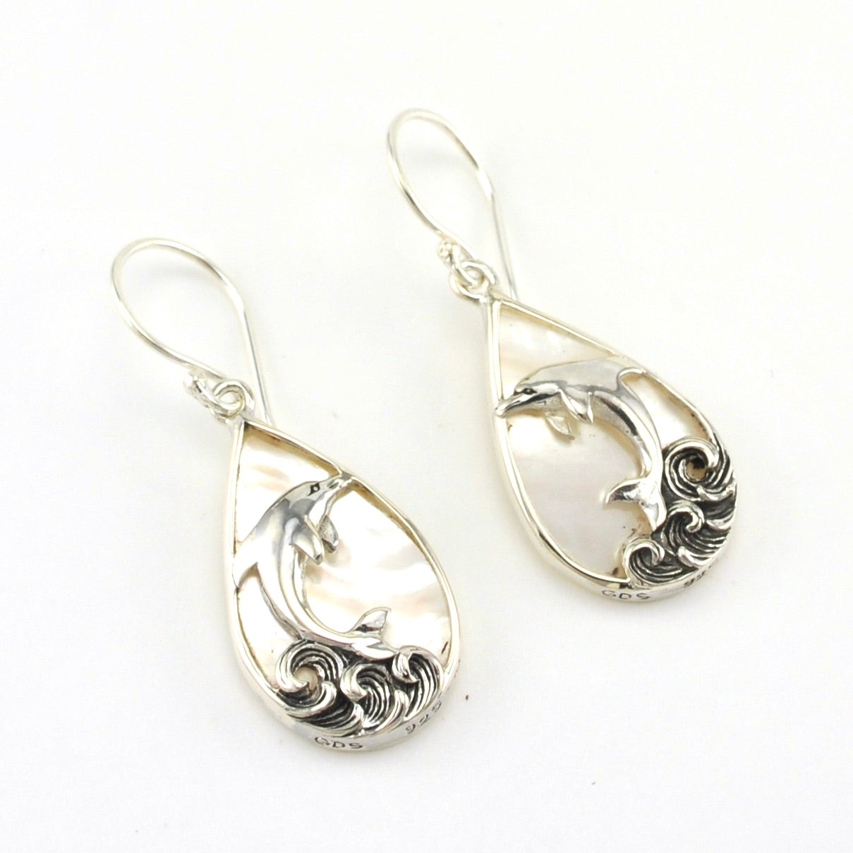 Sterling Silver Mother of Pearl Dolphin Tear Earrings