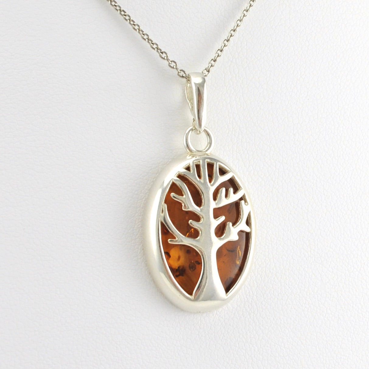 Alt View Sterling Silver Amber Oval Tree Necklace