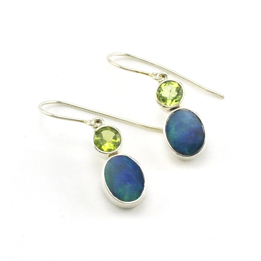 Sterling Silver Peridot Opal Dangle Earrings