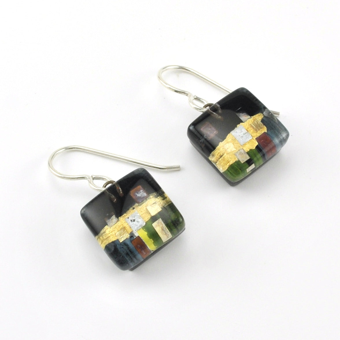 Glass Black Golden Phase Cubes Earrings