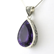 Sterling Silver Amethyst 20x30mm Tear Bali Pendant