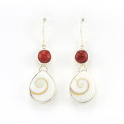 Alt View Sterling Silver Red Coral Shiva Shell Earrings