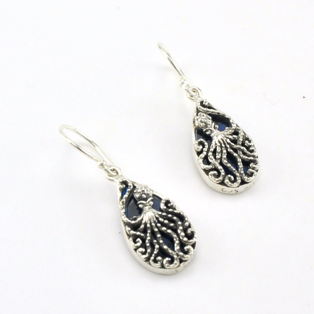 Sterling Silver Blue Abalone Octopus Small Earrings