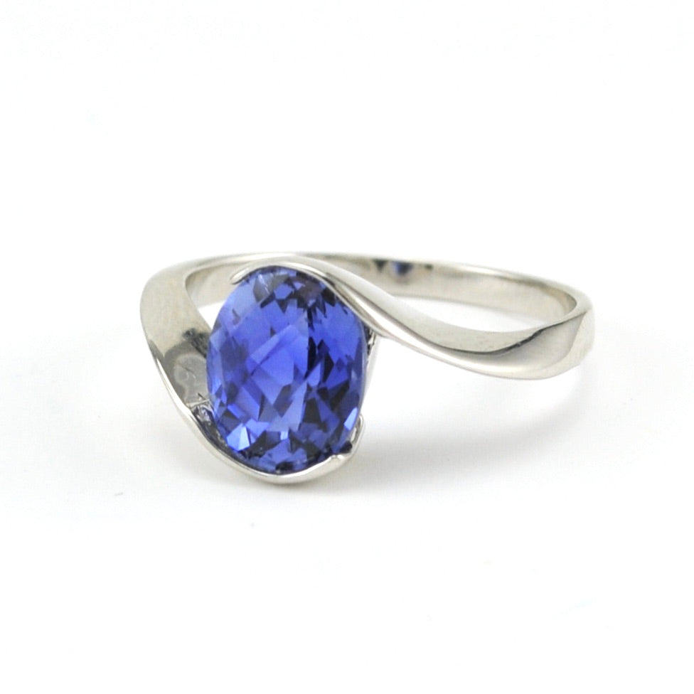 Side View Sterling Silver Created Tanzanite 2.6ct Oval Ring