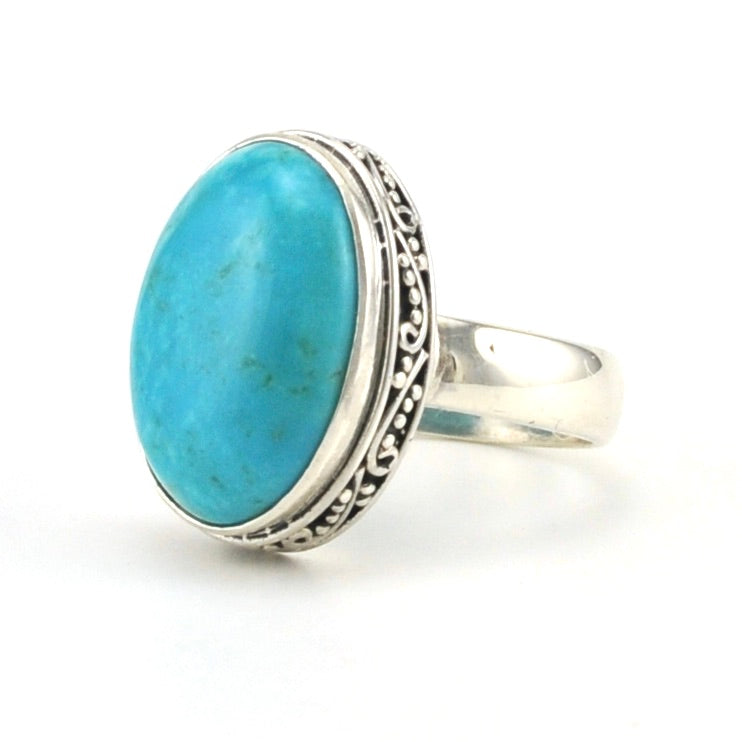 Sterling Silver Arizona Turquoise 12x17mm Oval Bali Ring