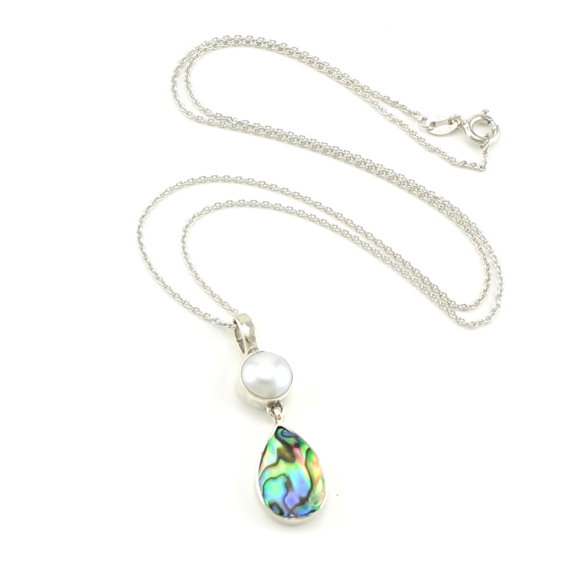 Sterling Silver Pearl Abalone Necklace