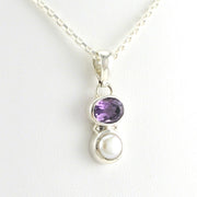 Side View Sterling Silver Amethyst Pearl Necklace