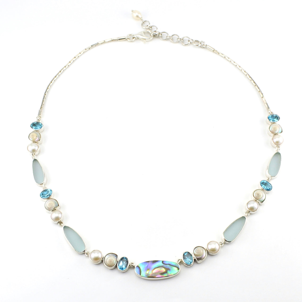 Sterling Silver Abalone Topaz Pearl Malabar Shell Necklace