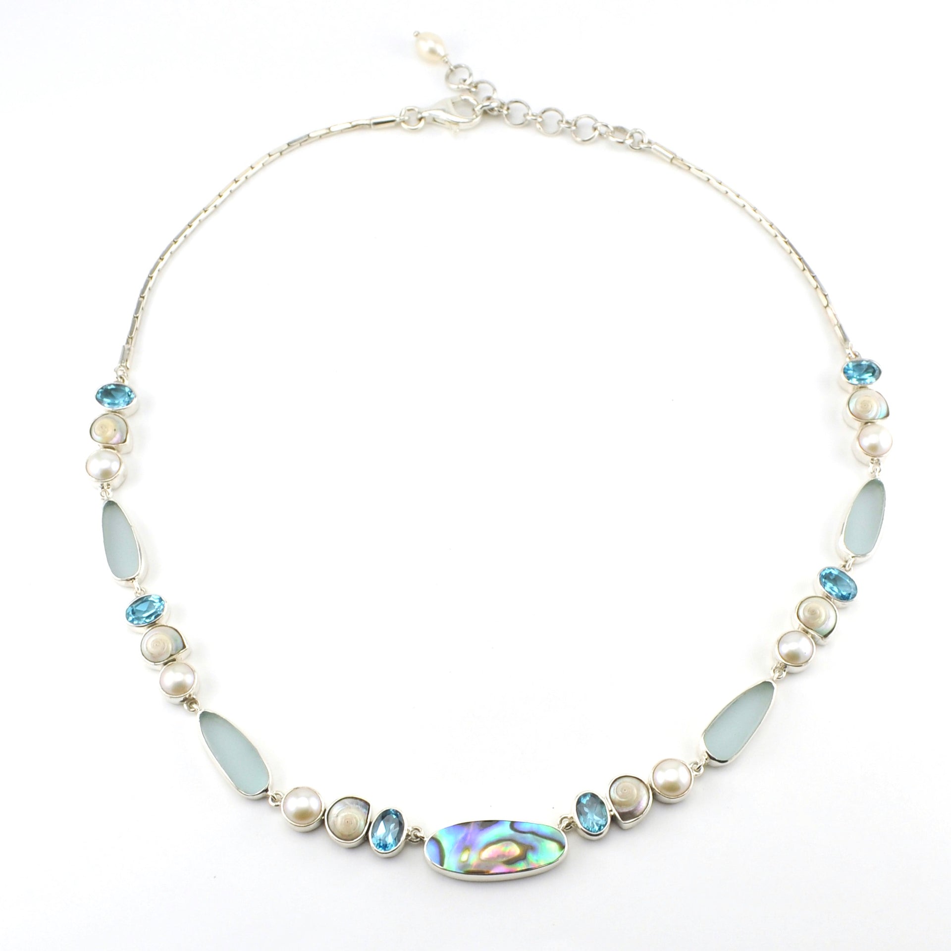 Sterling Silver Abalone Topaz Pearl Malabar Shell Necklace