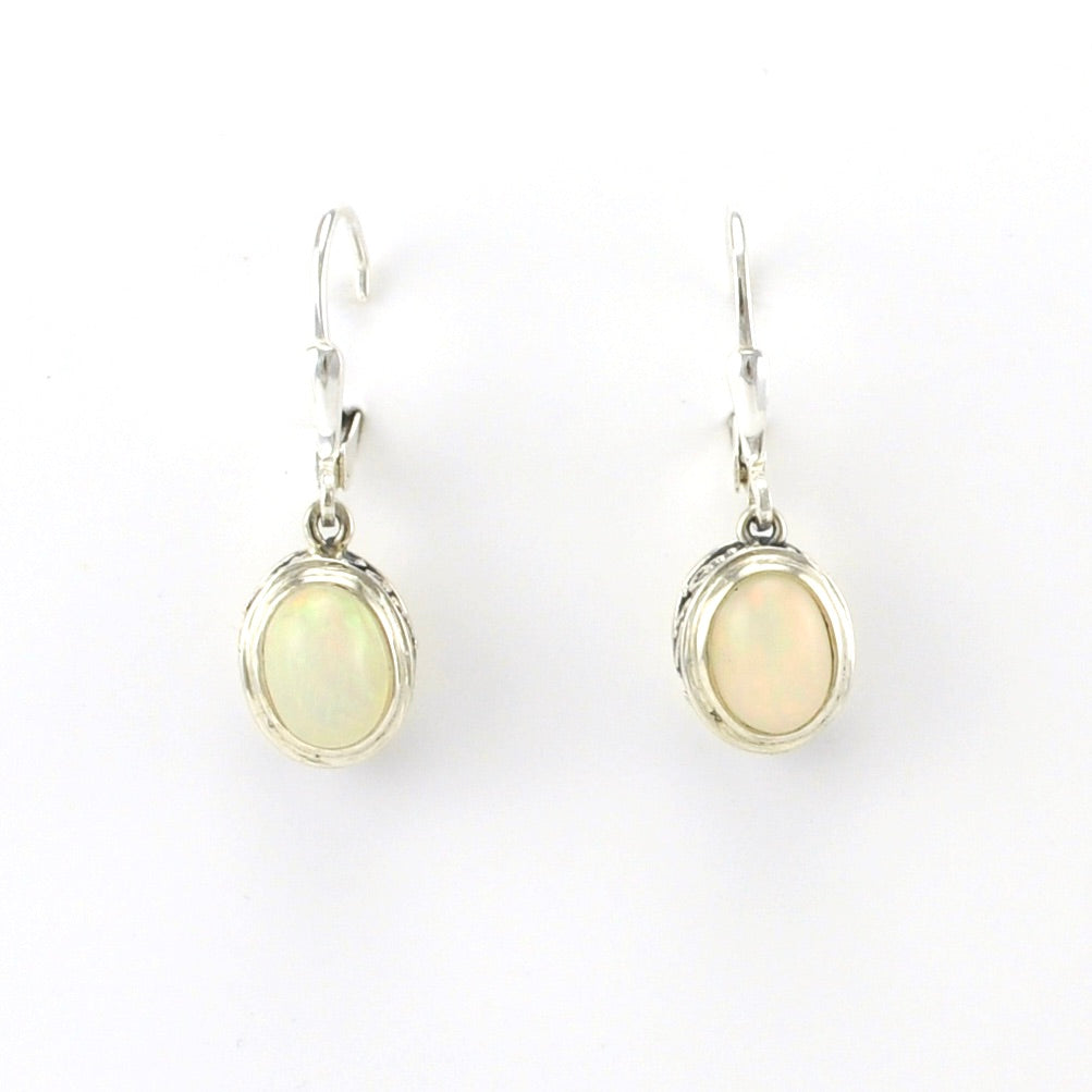 Alt View Sterling Silver Ethiopian Opal 6x8mm Oval Bali Dangle Earrings