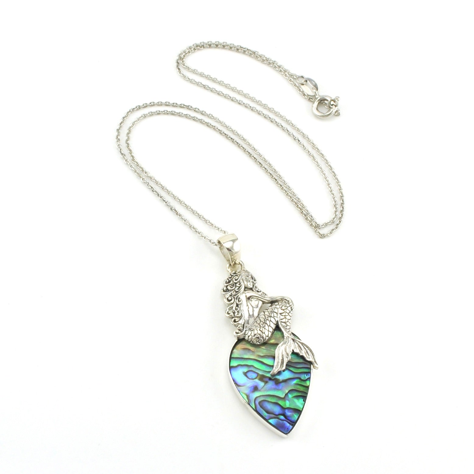 Sterling Silver Mermaid on Abalone Tear Necklace