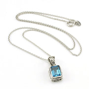 Sterling Silver Blue Topaz 7x9mm Rectangle Bali Necklace