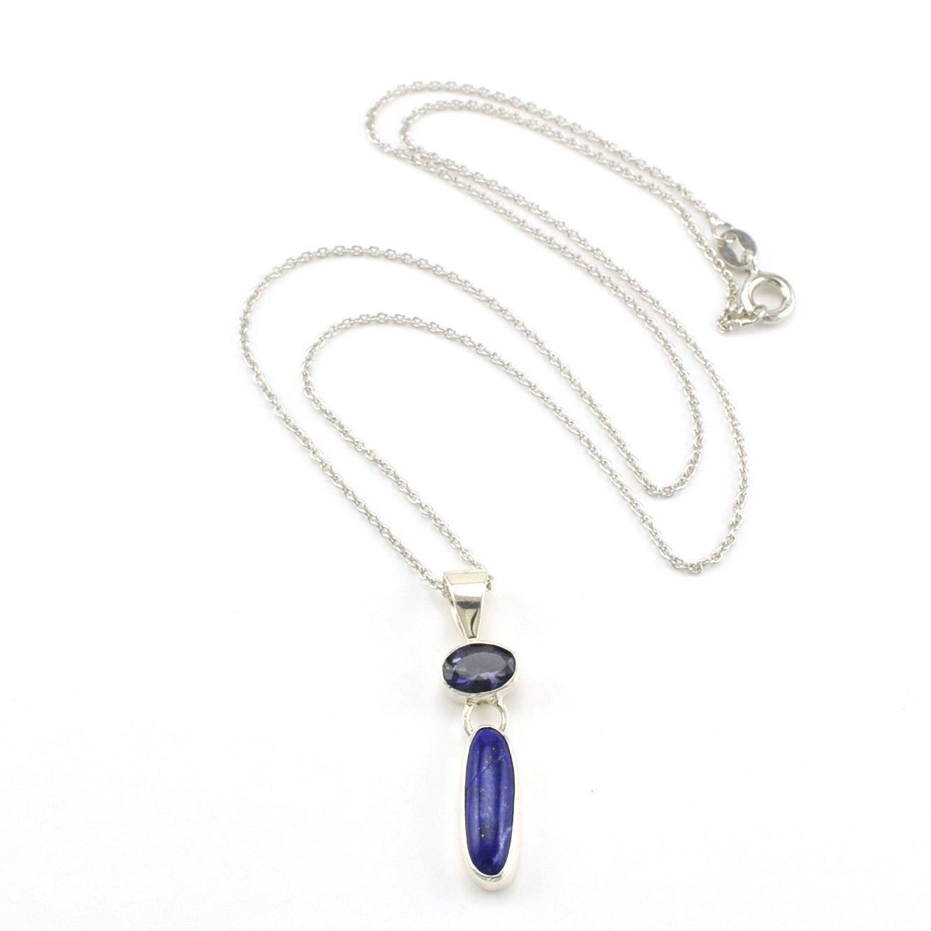 Sterling Silver Iolite Lapis Necklace