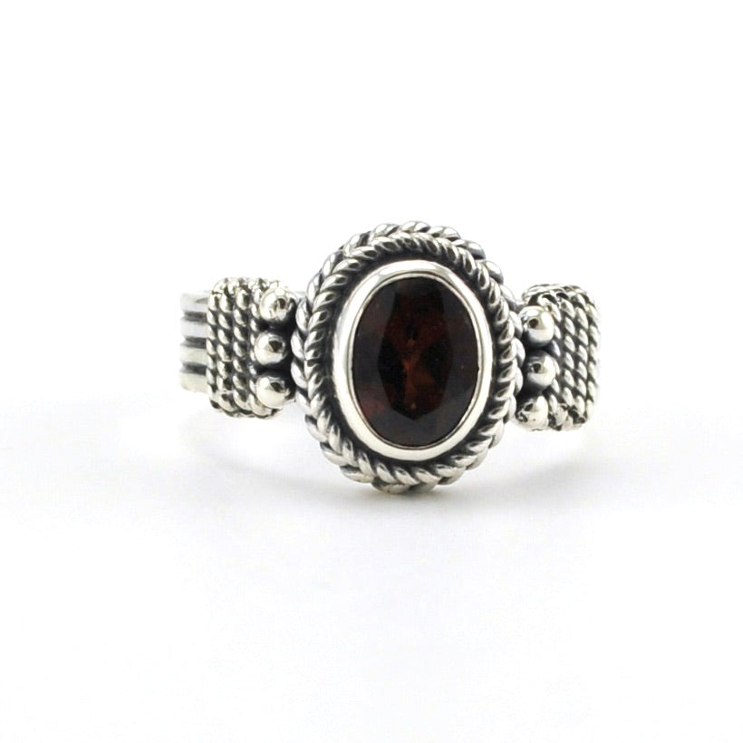 Alt View Sterling Silver Garnet 6x8mm Oval Bali Ring