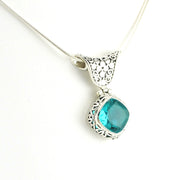 Side View Sterling Silver Paraiba Quartz 10mm Offset Square Necklace