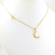 Alt View 18k Gold Fill Cubic Zirconia Moon and Star Necklace