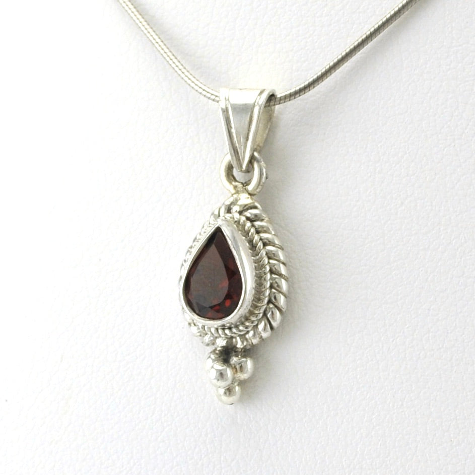 Sterling Silver Garnet 5x7mm Tear Pendant