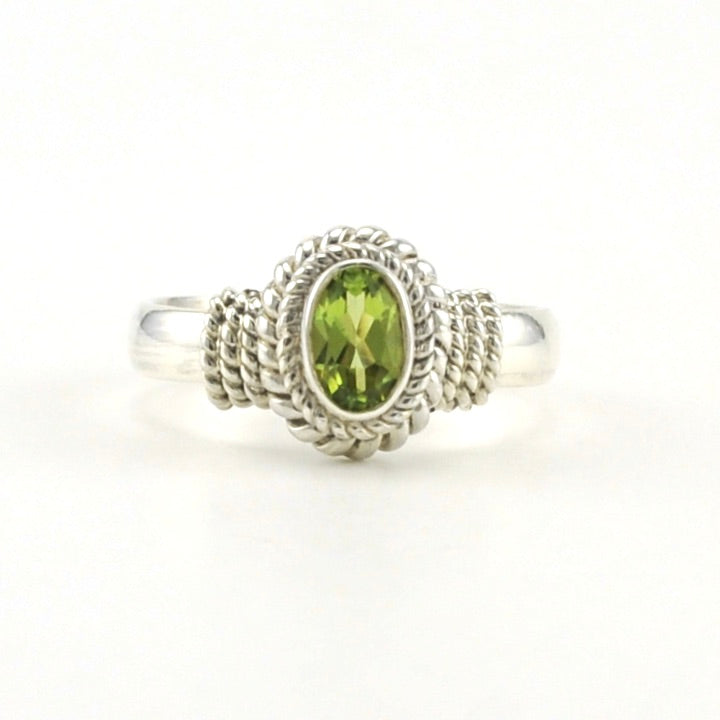 Sterling Silver Peridot 4x6mm Oval Rope Ring 
