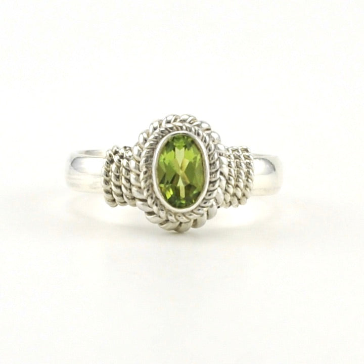 Sterling Silver Peridot 4x6mm Oval Rope Ring