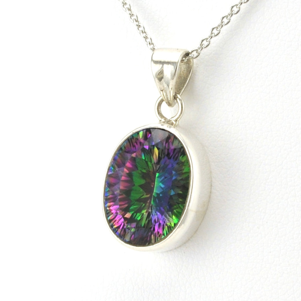 Side Veiw Sterling Silver Mystic Quartz 11x15mm Oval Necklace