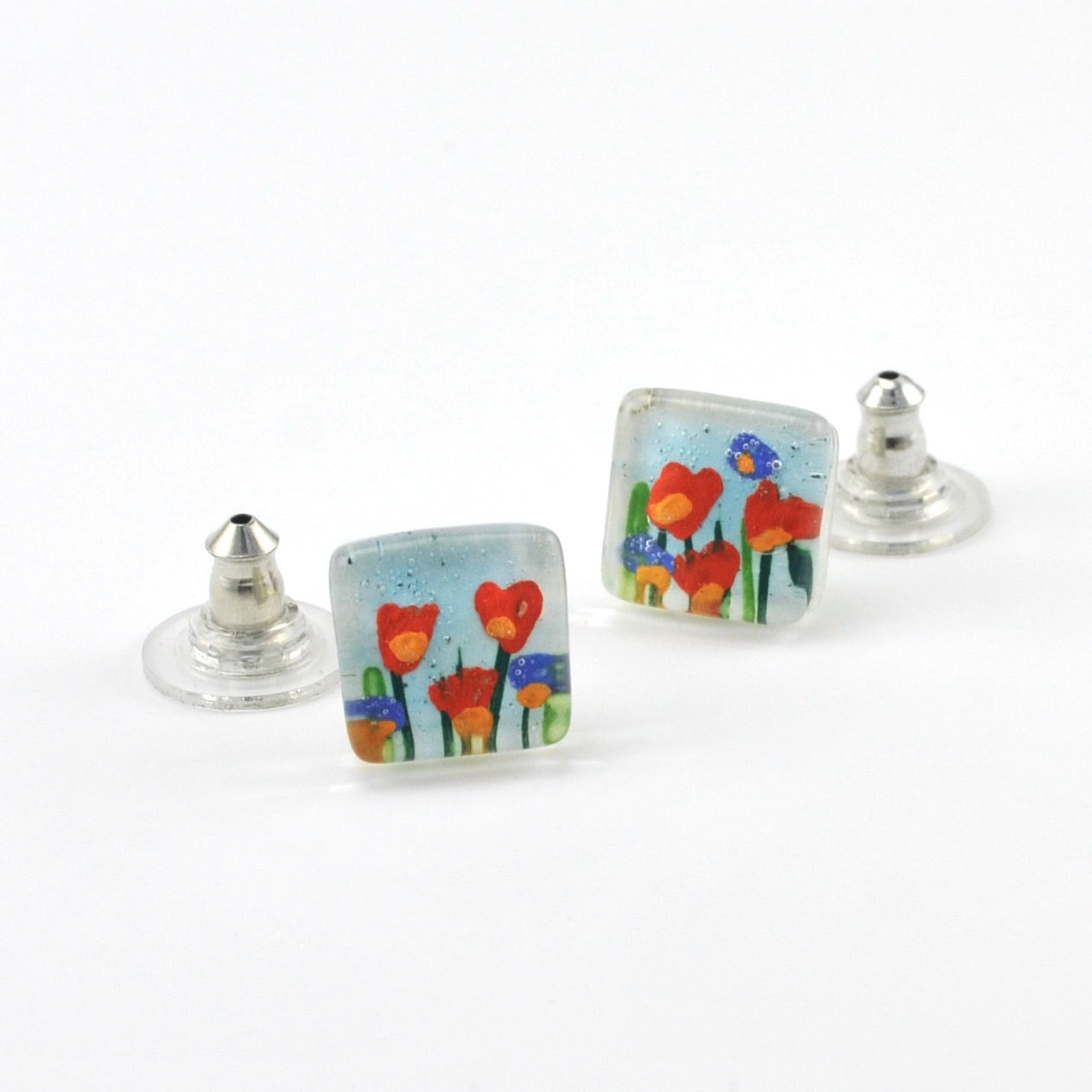 Glass Stream Flowers Post Earrings