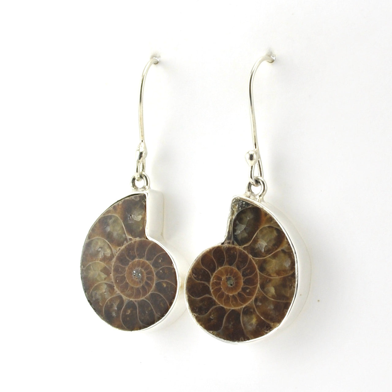 Side View Sterling Silver Ammonite Dangle Earrings