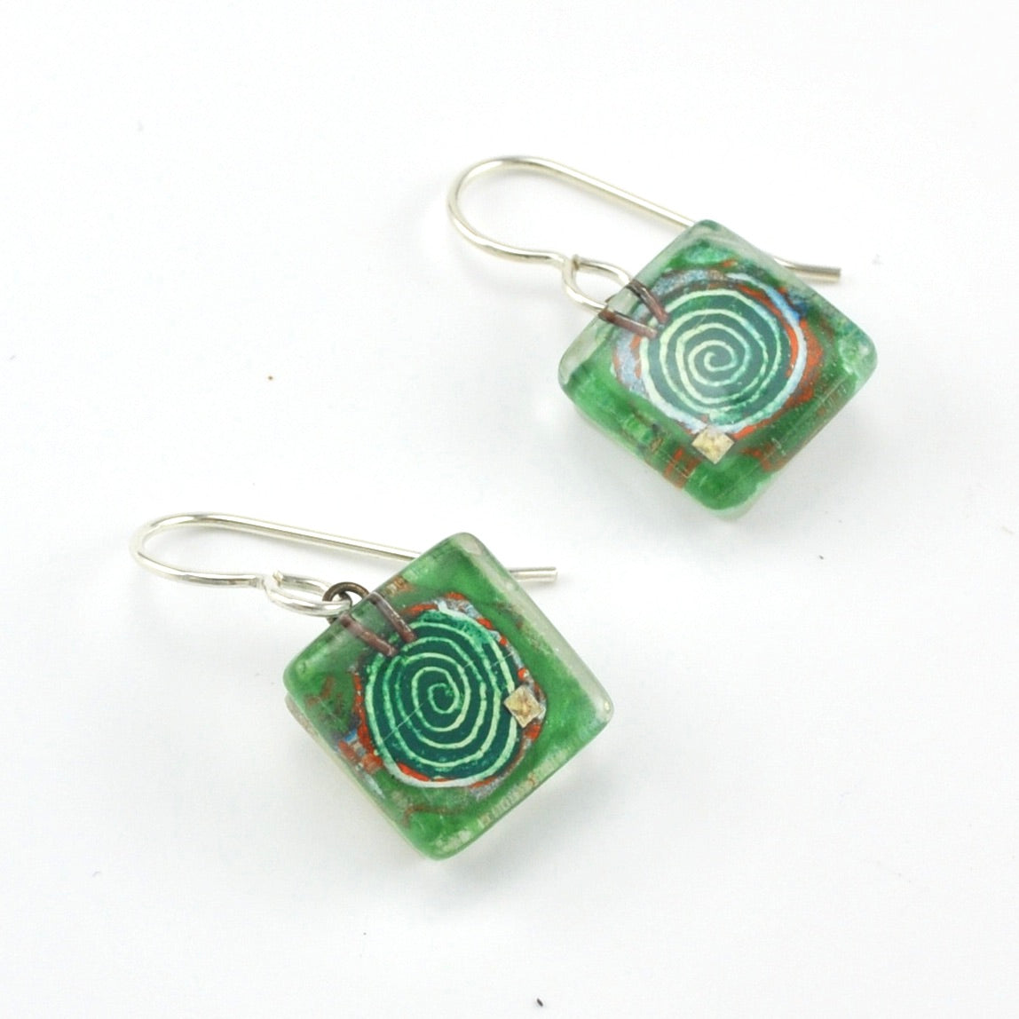 Glass Green Mesmer Square Earrings