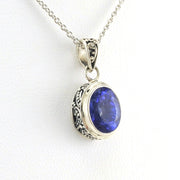 Side View Sterling Silver Tanzanite 7x9mm Oval Bali Necklace