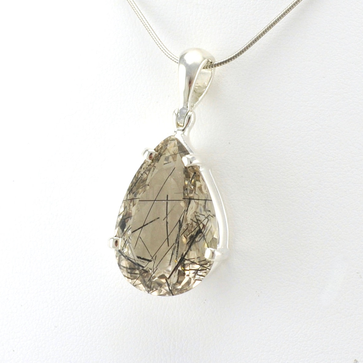 Sterling Silver Tourmalinated Quartz Tear Pendant