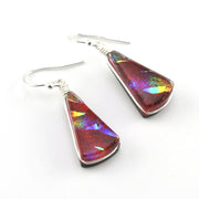 Silver Dichroic Glass Red Rainbow Fan Dangle Earrings