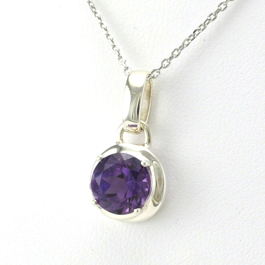 Side View Sterling Silver Amethyst 8mm Round Necklace