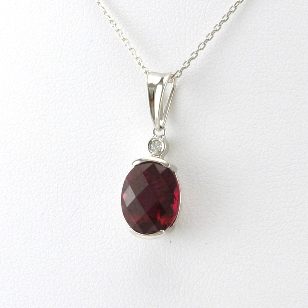 Sterling Silver Created Ruby 3.8ct Oval CZ Necklace