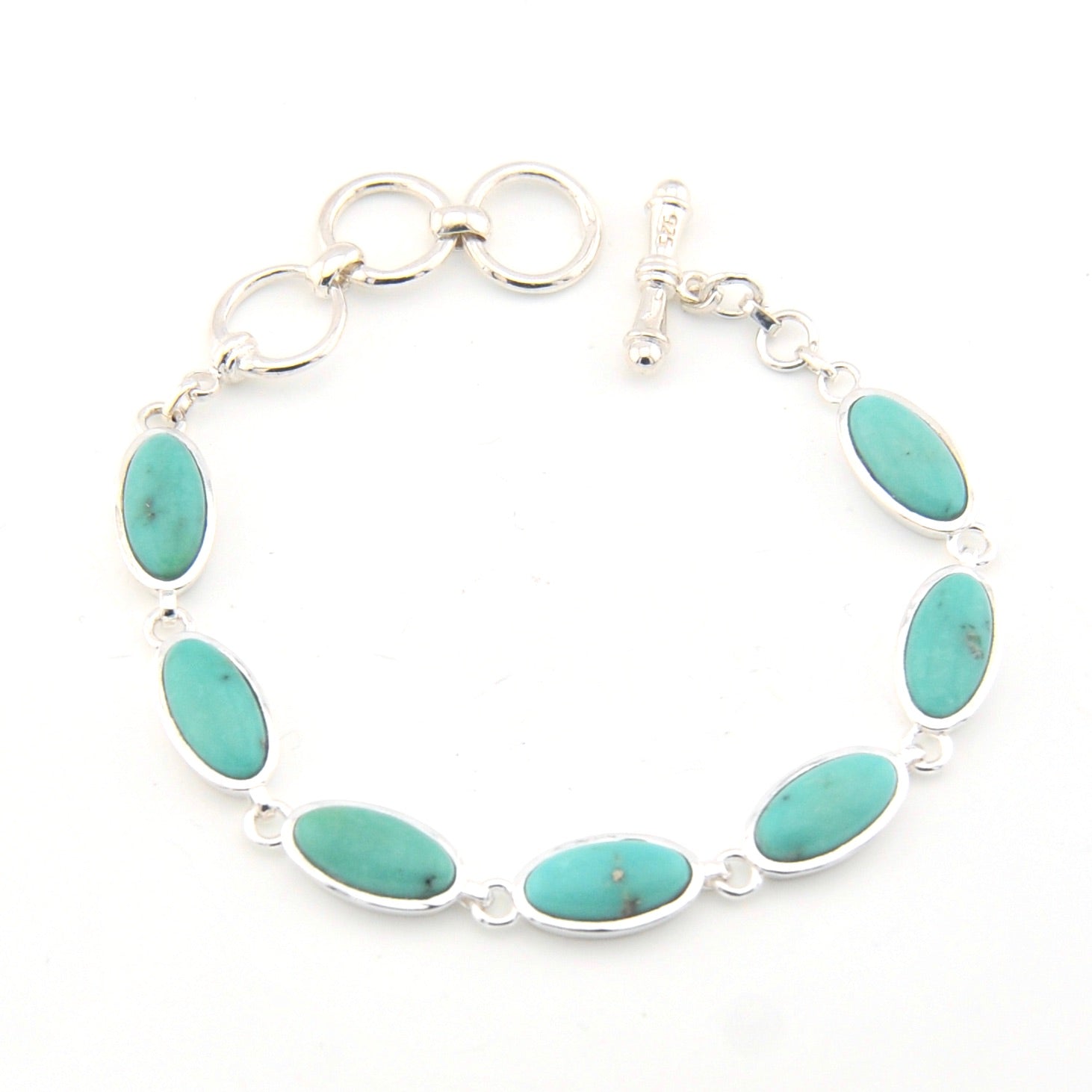 Turquoise stone bracelet on a white background