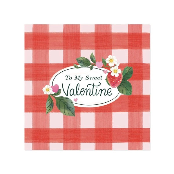 Red and white checkered fabric with 'To My Sweet Valentine' text and floral design.