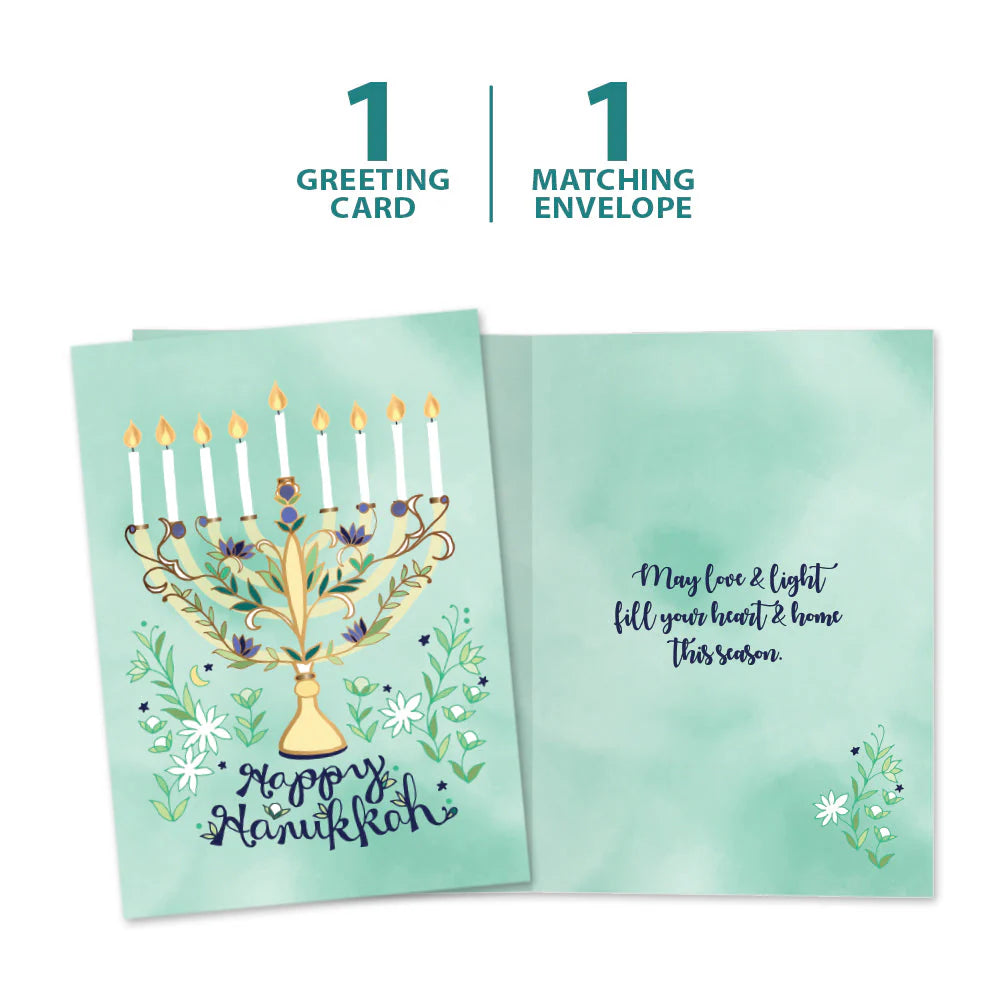 Card Inside Floral Menorah Hanukkah Greeting Card