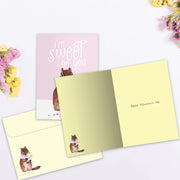 Valentine's Day card with a chipmunk  illustration and 'Happy Valentine's Day' text, surrounded by flowers on a white background.