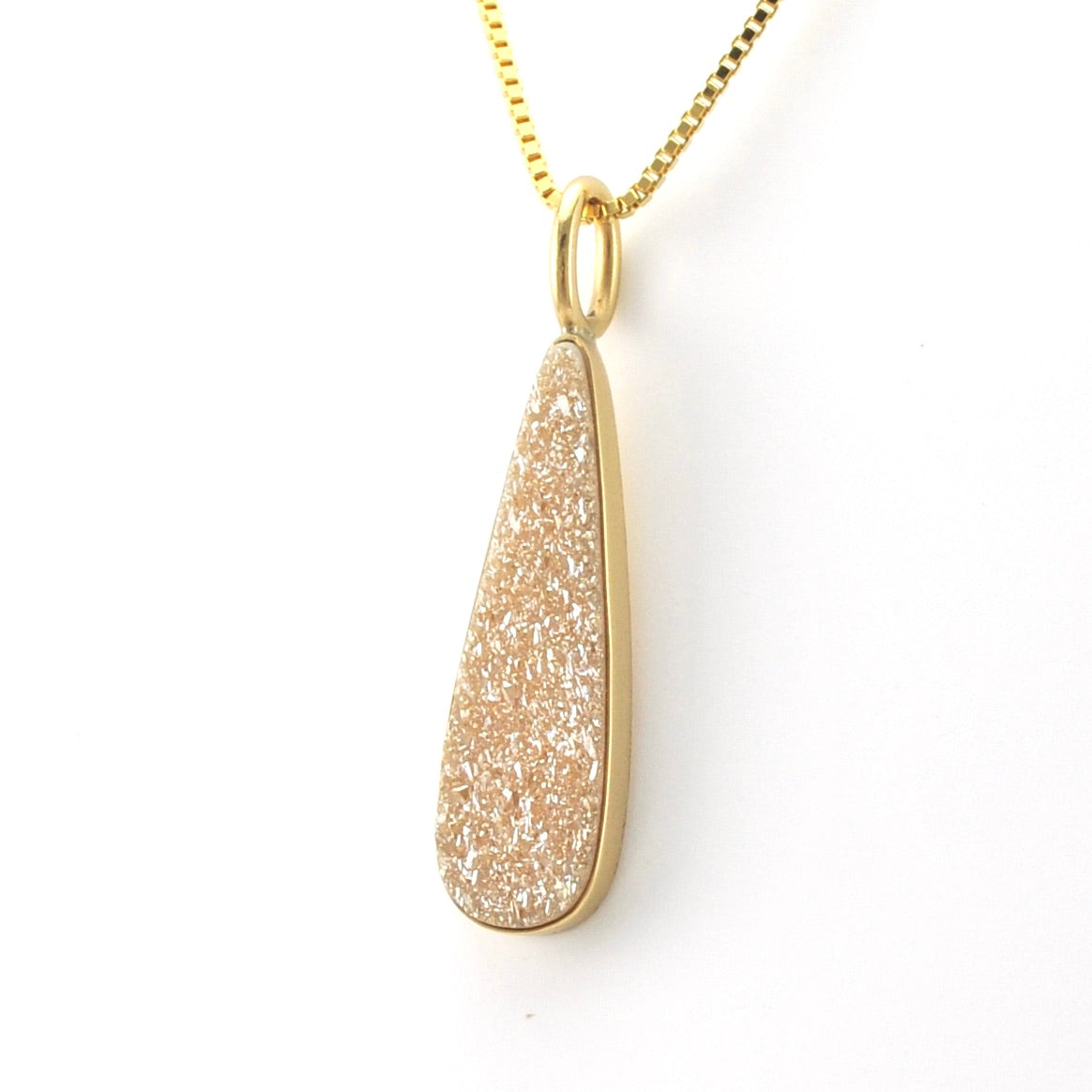 Champagne Druzy Agate Tear Pendant