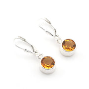 Silver Citrine 7mm Round Dangle Earrings on white background