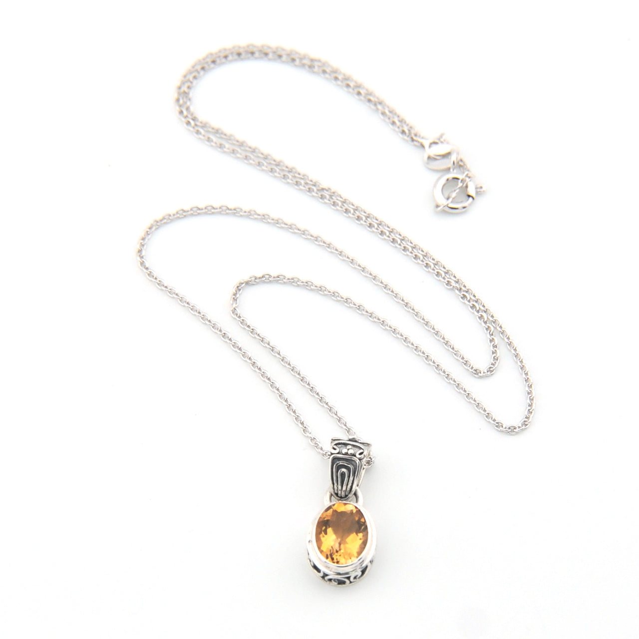 Silver Citrine 7x9mm Oval Bali Necklace
