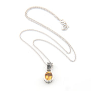 Silver Citrine 7x9mm Oval Bali Necklace
