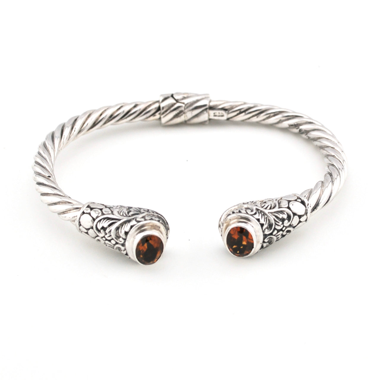 Citrine Oval Hinged Bali Cuff Bracelet