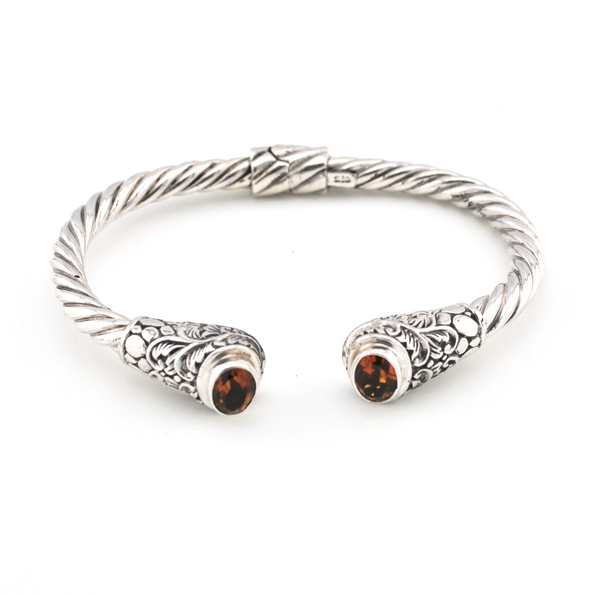 Citrine Oval Hinged Bali Cuff Bracelet
